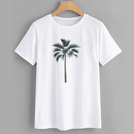 Casual White T-Shirt with Palm Tree Graphic