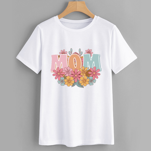 Floral MOM Graphic Cotton T-Shirt