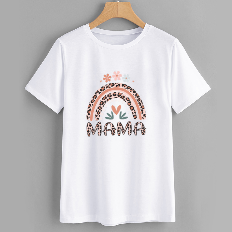 Leopard Print Rainbow MAMA Cotton T-Shirt