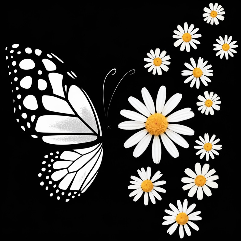 Butterfly and Daisy Floral Graphic T-Shirt