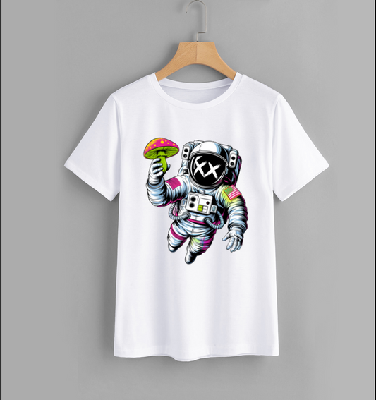 Colorful Astronaut Graphic T-Shirt with Mushroom