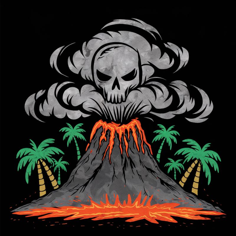 Skull Volcano Graphic Black T-Shirt