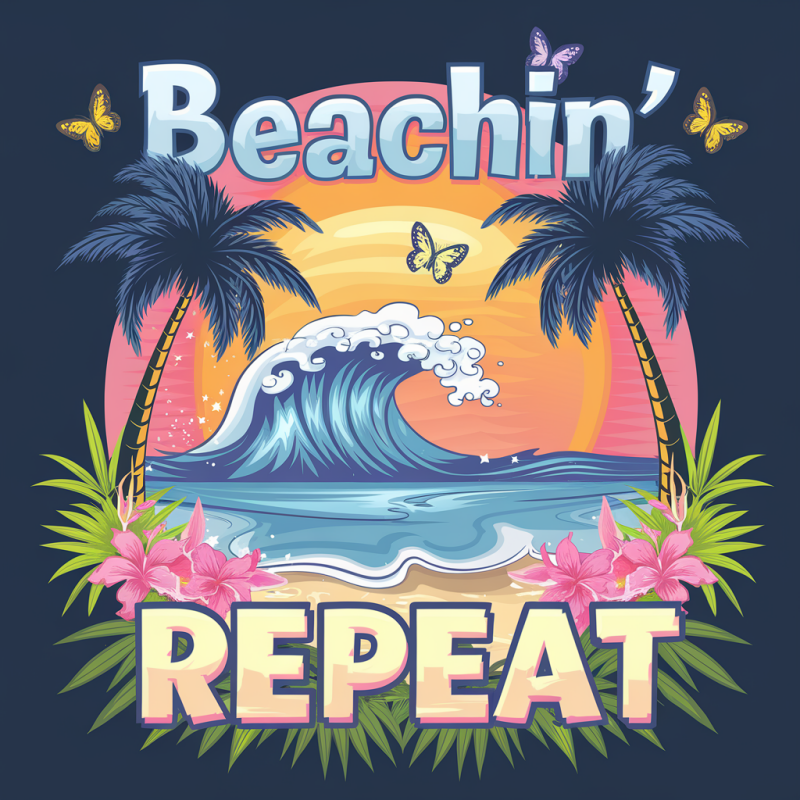 Beachin' Repeat Graphic T-Shirt - Summer Tropical Tee