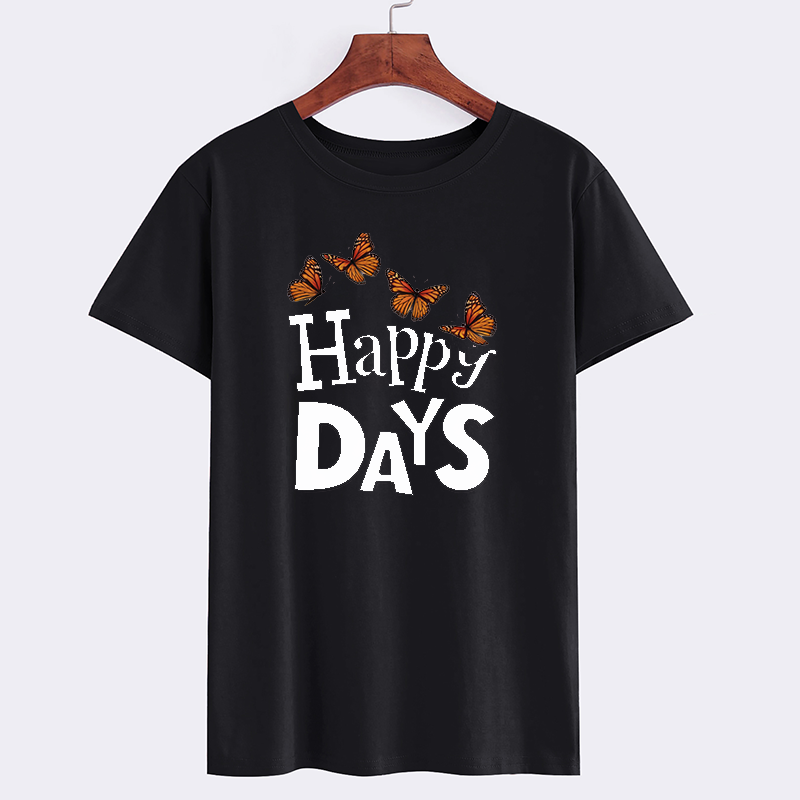 Happy Days Butterfly Black Cotton T-Shirt