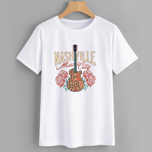 Nashville Music City Leopard Guitar T-Shirt