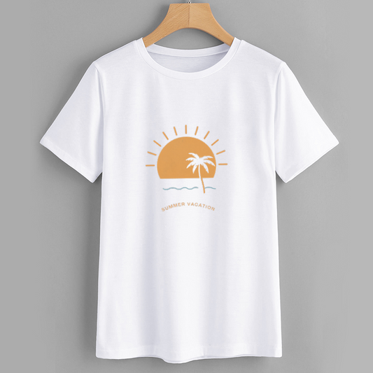 Summer Vacation Graphic T-Shirt with Palm Tree Design