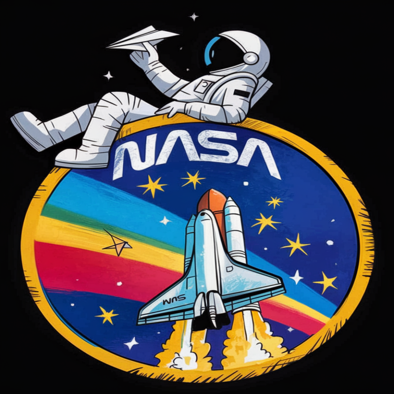 NASA Astronaut and Shuttle Graphic Black T-Shirt