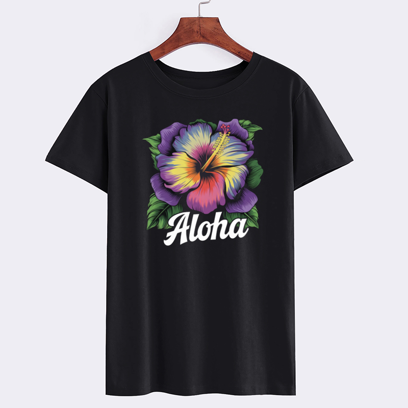 Hibiscus Aloha Graphic Tee - Tropical Floral Print T-Shirt