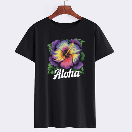 Hibiscus Aloha Graphic Tee - Tropical Floral Print T-Shirt