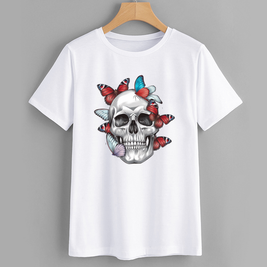 Skull Butterfly Graphic Cotton T-Shirt