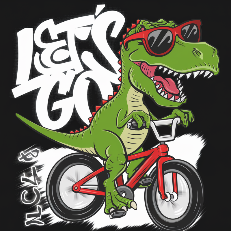 Dinosaur Biking Graphic T-Shirt - Let's Go Tee