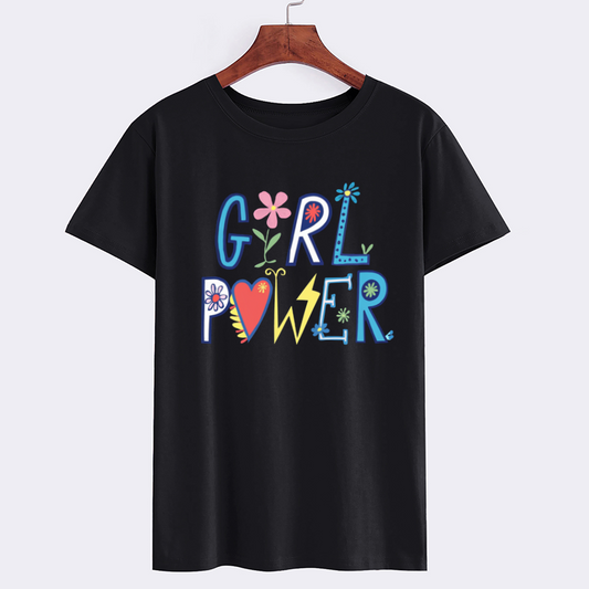 Graphic Floral Cotton Black T-Shirt Casual