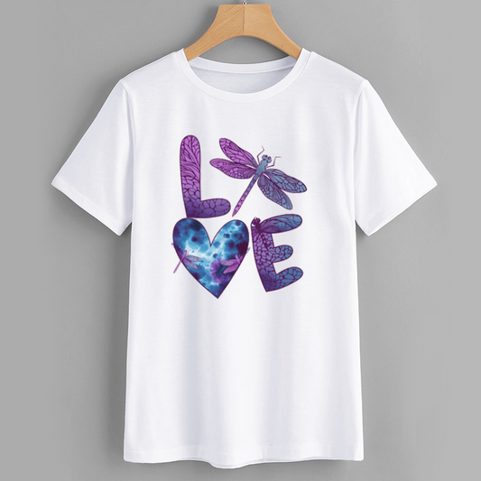Galaxy Dragonfly LOVE Graphic Cotton T-Shirt