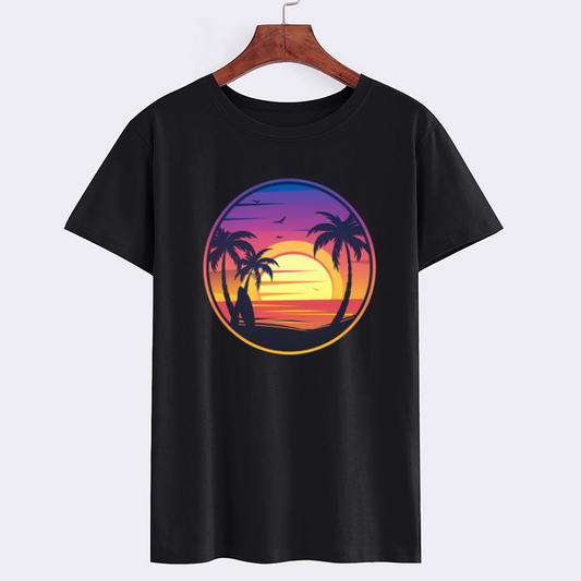 Sunset Palm Beach Graphic Cotton T-Shirt