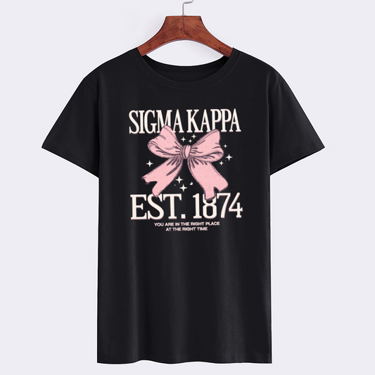 Sigma Kappa Pink Bow Graphic Cotton T-Shirt