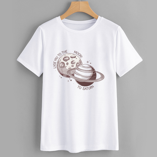 Cosmic Cotton White Moon Saturn T-shirt