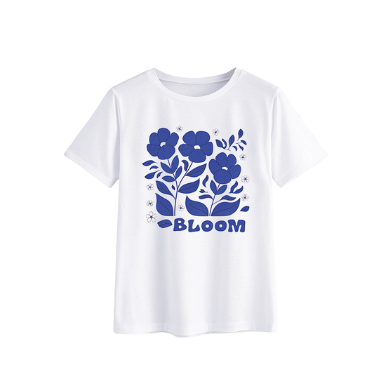 Floral Graphic T-Shirt - Bloom Design - Casual White Tee