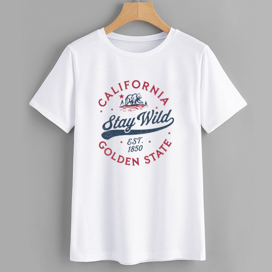 Stay Wild California Bear Graphic Cotton T-Shirt