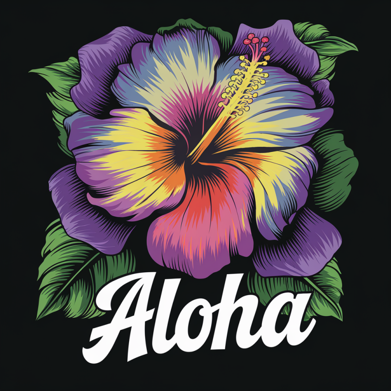Hibiscus Aloha Graphic Tee - Tropical Floral Print T-Shirt