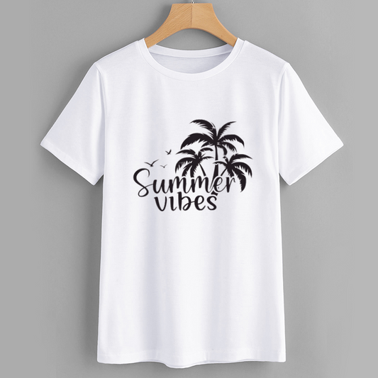 Summer Vibes Palm Tree Graphic Cotton T-Shirt