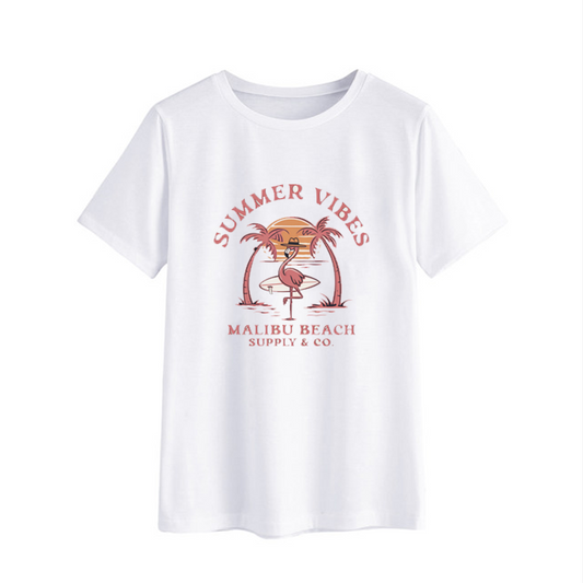 Malibu Beach Summer Vibes Flamingo T-Shirt