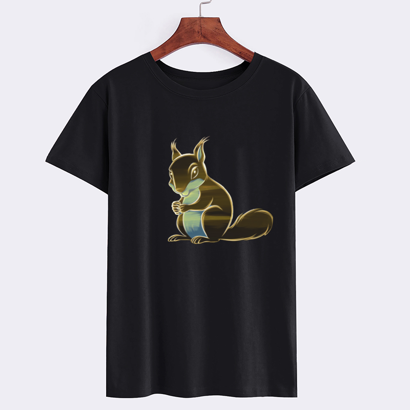 EcoSoft Squirrel Graphic Black Cotton T-Shirt
