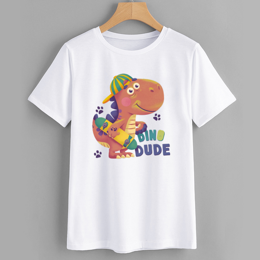 Dino Dude Cartoon Graphic T-Shirt for Kids