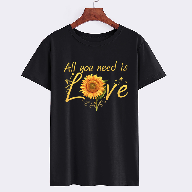Sunflower Love Quote Black T-Shirt
