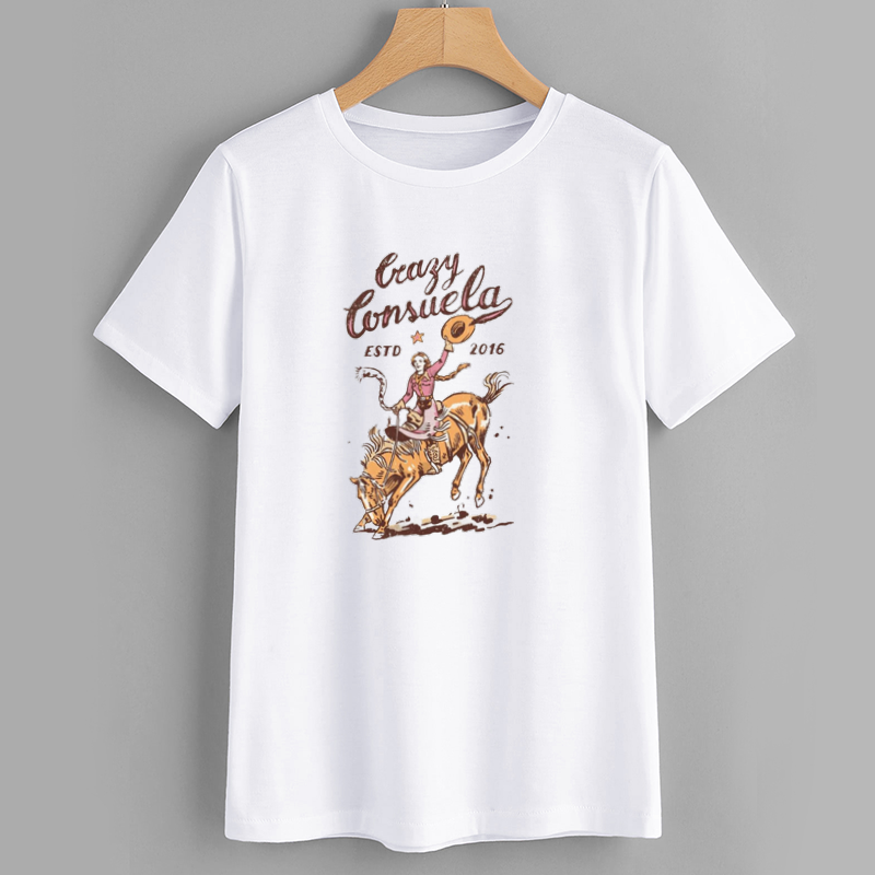 Crazy Consuela Cowgirl Riding Horse T-Shirt