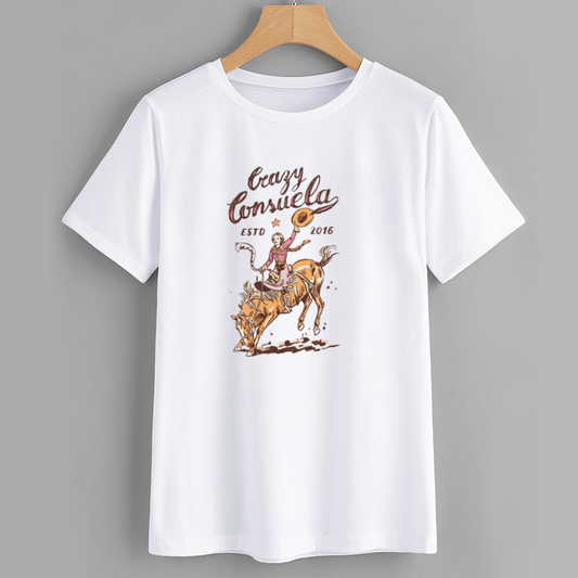 Crazy Consuela Cowgirl Riding Horse T-Shirt