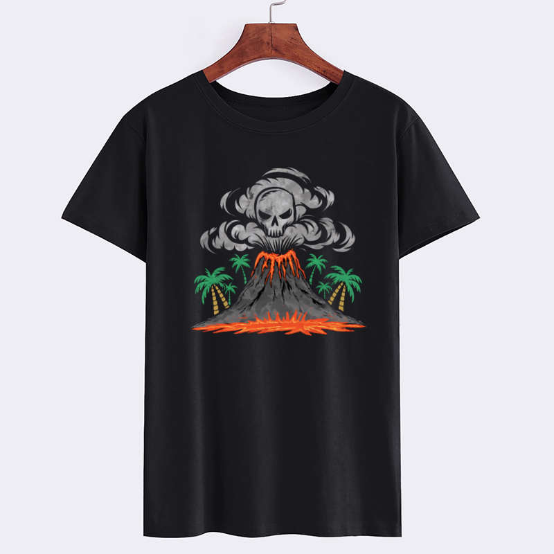 Skull Volcano Graphic Black T-Shirt