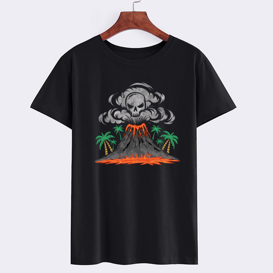 Skull Volcano Graphic Black T-Shirt