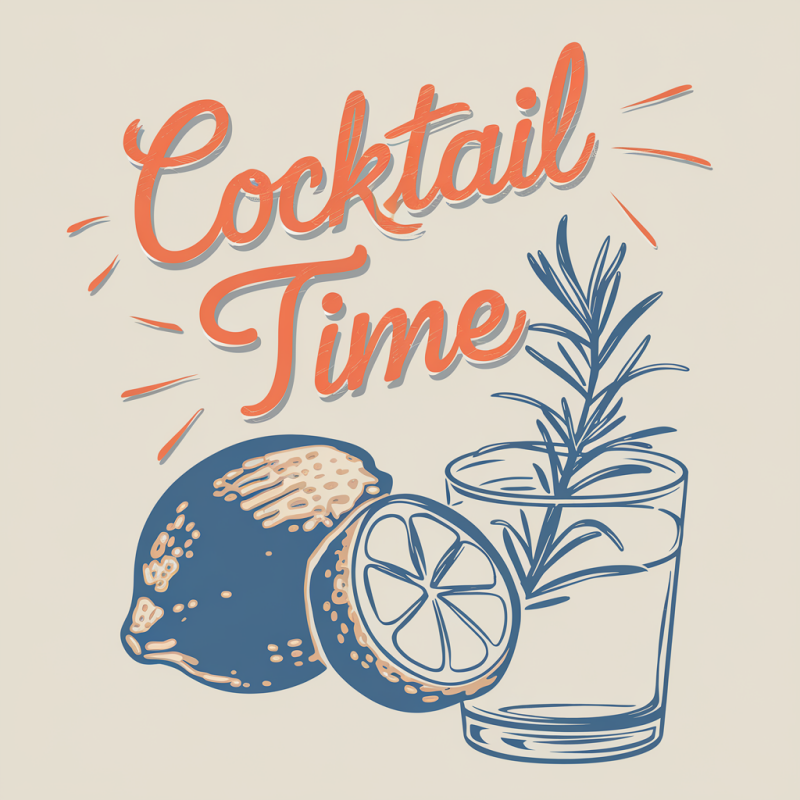 Retro Cocktail Time Lemon Graphic Cotton T-Shirt