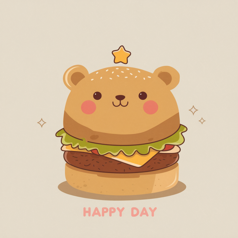 Cute Bear Burger Graphic T-Shirt