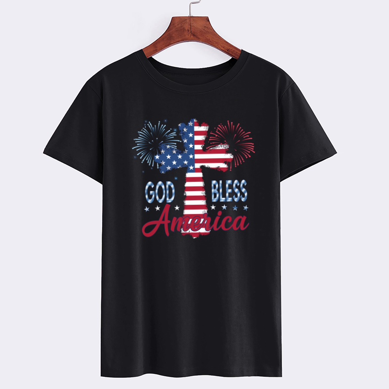 God Bless America Patriotic Cross Graphic T-Shirt