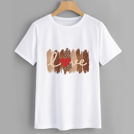 Leopard Love Heart Graphic Cotton T-Shirt