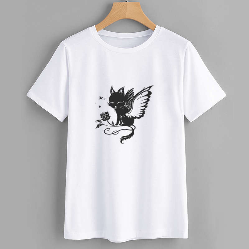 Mystic Cat Fairy Graphic Cotton T-Shirt