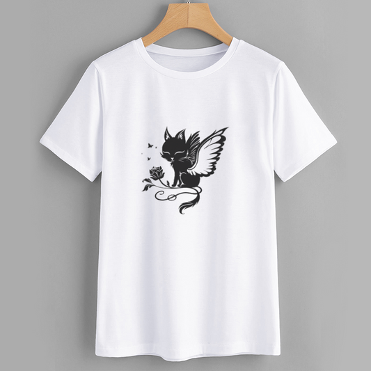 Mystic Cat Fairy Graphic Cotton T-Shirt