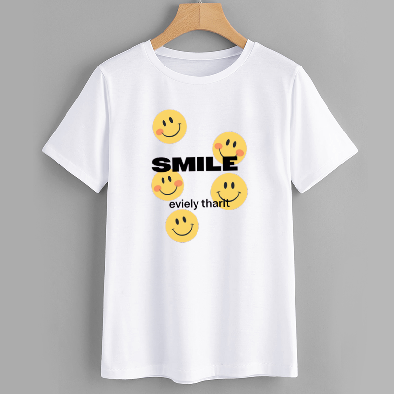 Smile Graphic T-Shirt with Happy Faces