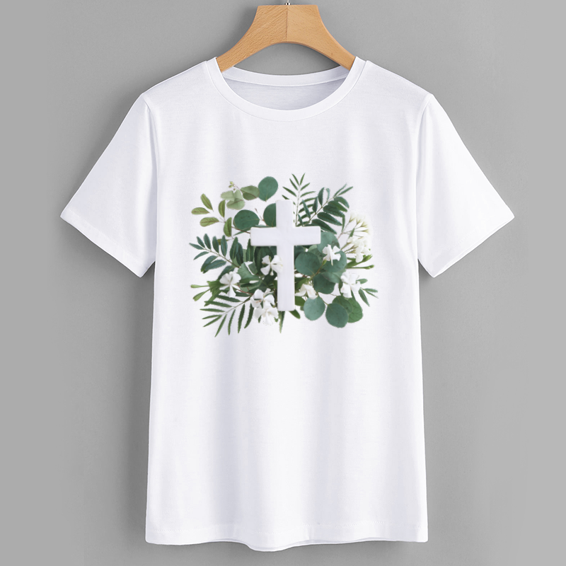 Christian Floral Cross Graphic T-Shirt