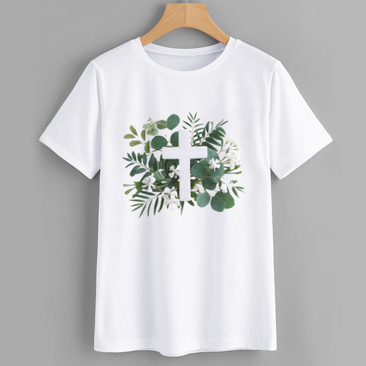Christian Floral Cross Graphic T-Shirt