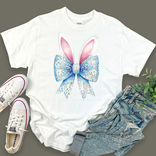 Easter Pattern Top with Bow and Bunny Ears