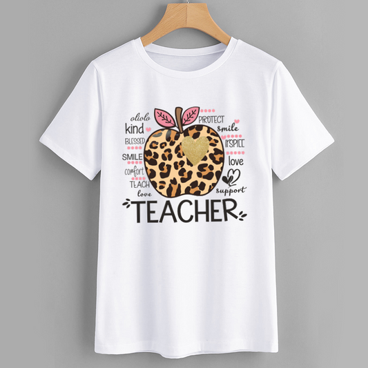 Leopard Apple Teacher T-Shirt