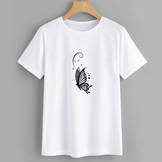 Butterfly Art White Cotton Graphic T-Shirt
