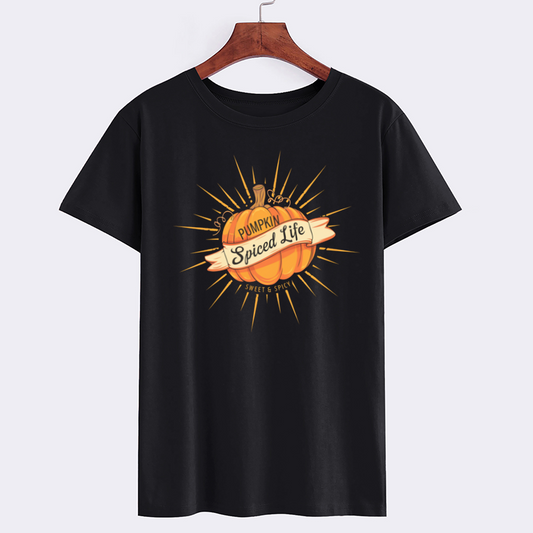 Pumpkin Spiced Life Black Cotton T-Shirt