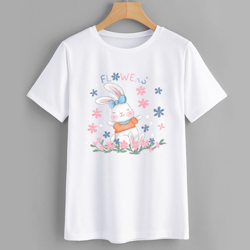 Cute Rabbit Floral Graphic T-Shirt