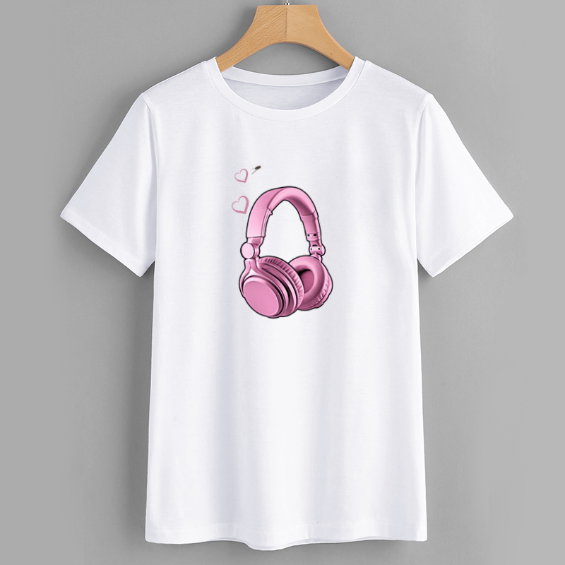 Pink Headphones Graphic T-Shirt for Music Lovers