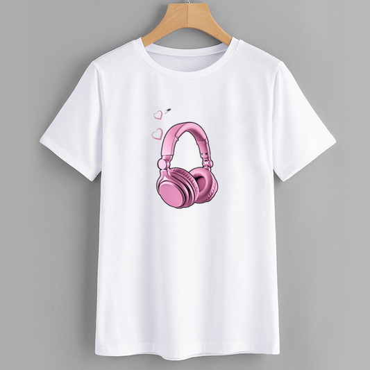 Pink Headphones Graphic T-Shirt for Music Lovers