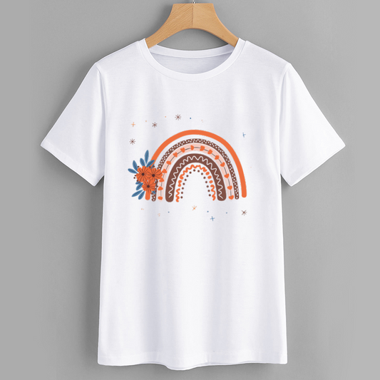 Boho Rainbow Floral Cotton T-Shirt