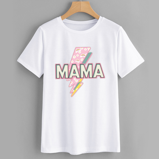 Retro Mama Lightning Bolt Graphic T-Shirt Cotton